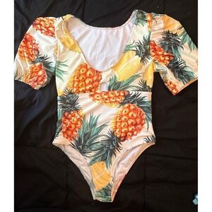 Women's Cutout Scoop Neck Pineapple Print‎ One Piece Swimsuit, Medium